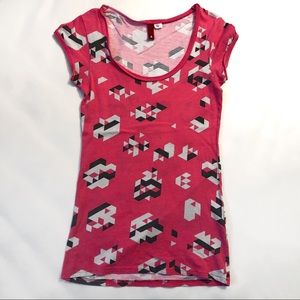 H&M Pink Geometric Short Sleeve T Shirt Tee sz 4